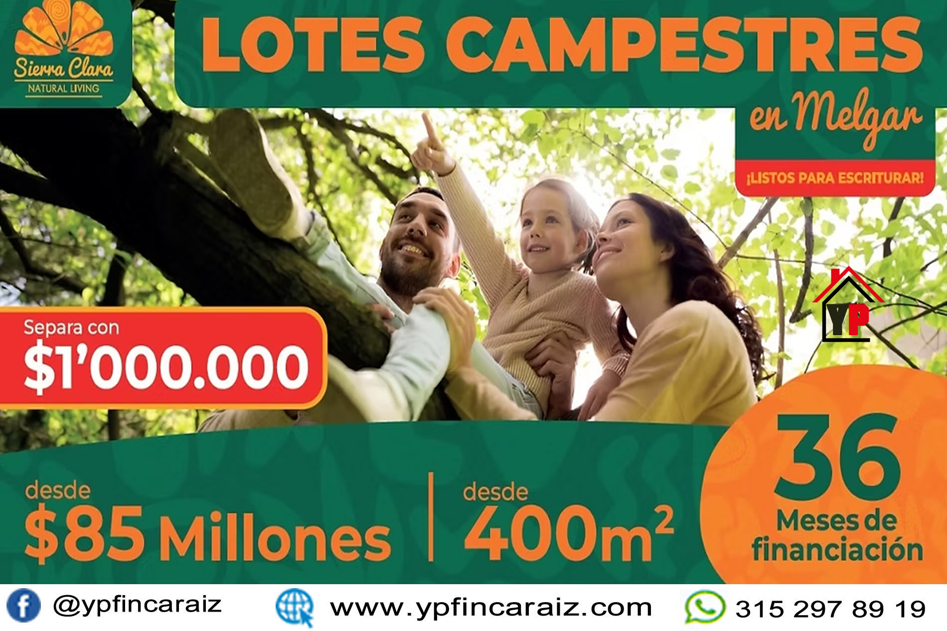 Sierra Clara Natural Living venta de lotes campestres desde 300 metros cuadrados, lotes desde 85 millones en una ubicación estragica, con financiamineto, sin estudio crediticio, aplica para reportados, aplica para pensionados